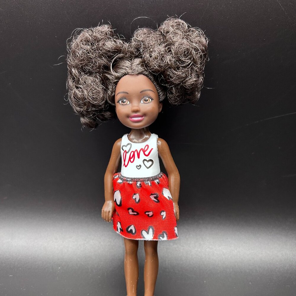 Barbie Club Chelsea Doll 5.5" Toy w/ Pigtails & "Love" Top Heart Skirt ONLY DOLL